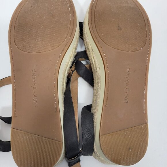 Lucky Brand Women's Jenepper Platform Wedge Sandals Black Leather Size 9 - Picture 10 of 11